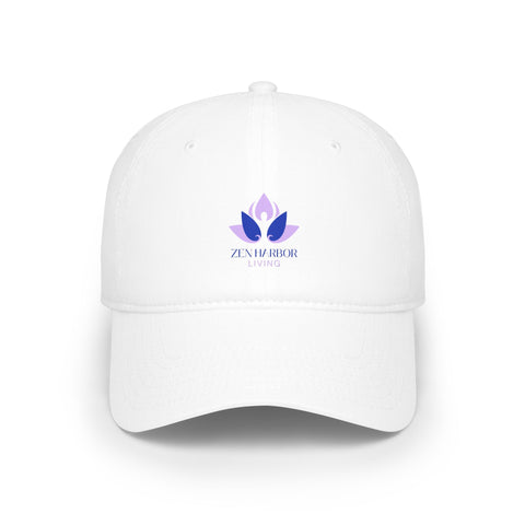 Zen Harbor Living Lotus Cap — Low Profile Baseball Hat with Purple Lotus Logo
