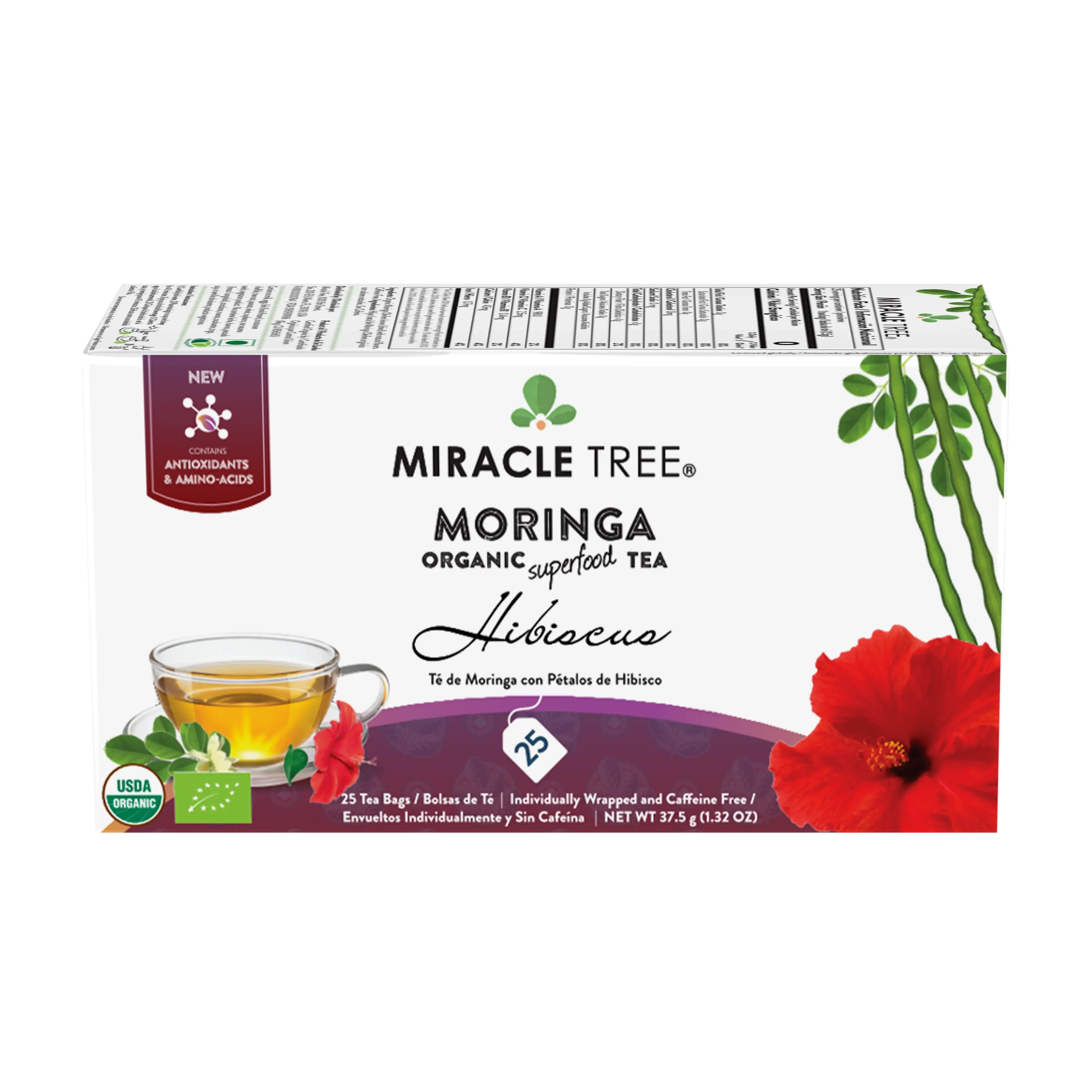 Organic Moringa Tea - Hibiscus - Caffeine-Free Herbal Tea