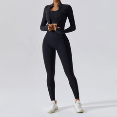 Women's 3-Piece Activewear Set Sports Bra Leggings Long Sleeve Workout