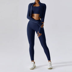 Women's 3-Piece Activewear Set Sports Bra Leggings Long Sleeve Workout