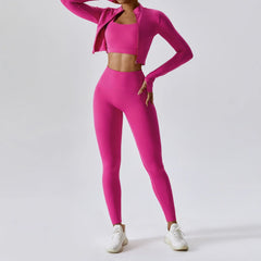 Women's 3-Piece Activewear Set Sports Bra Leggings Long Sleeve Workout