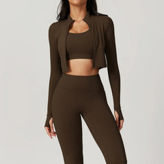 Women's 3-Piece Activewear Set Sports Bra Leggings Long Sleeve Workout