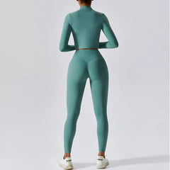 Women's 3-Piece Activewear Set Sports Bra Leggings Long Sleeve Workout