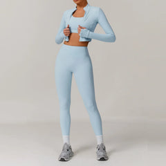 Women's 3-Piece Activewear Set Sports Bra Leggings Long Sleeve Workout