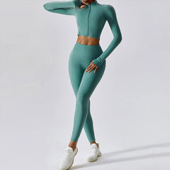 Women's 3-Piece Activewear Set Sports Bra Leggings Long Sleeve Workout