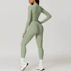 Women's 3-Piece Activewear Set Sports Bra Leggings Long Sleeve Workout